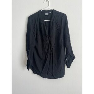 Soho Jeans New York & Company Black V-Neck Pleated Front Blouse Womens Medium